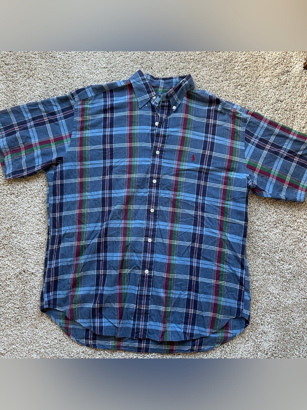 Vintage 90s Polo Ralph Lauren Blake Plaid Short Sleeve Shirt Blue Red L 532